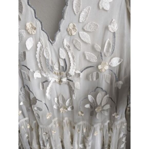 Free People Hearts are Wild embroidered sheer illusion mini dress‎ Ivory size S - Picture 6 of 12
